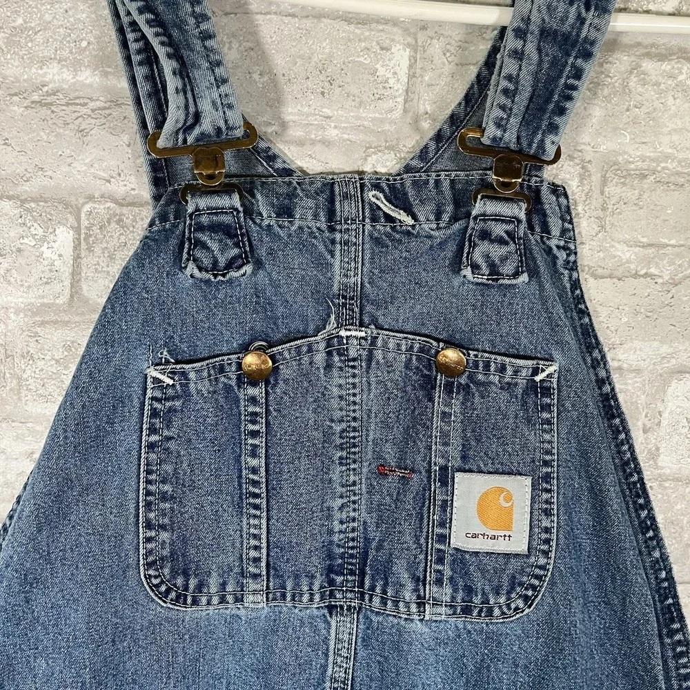 Vintage 90s Carhartt Denim Overalls BU2898 USA Made Workwear 34x34 Distressed